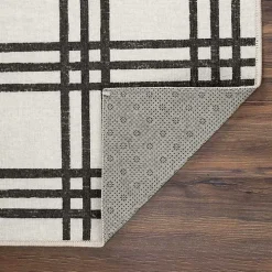 Black and Cream Plaid Washable Area Rug, 5x7