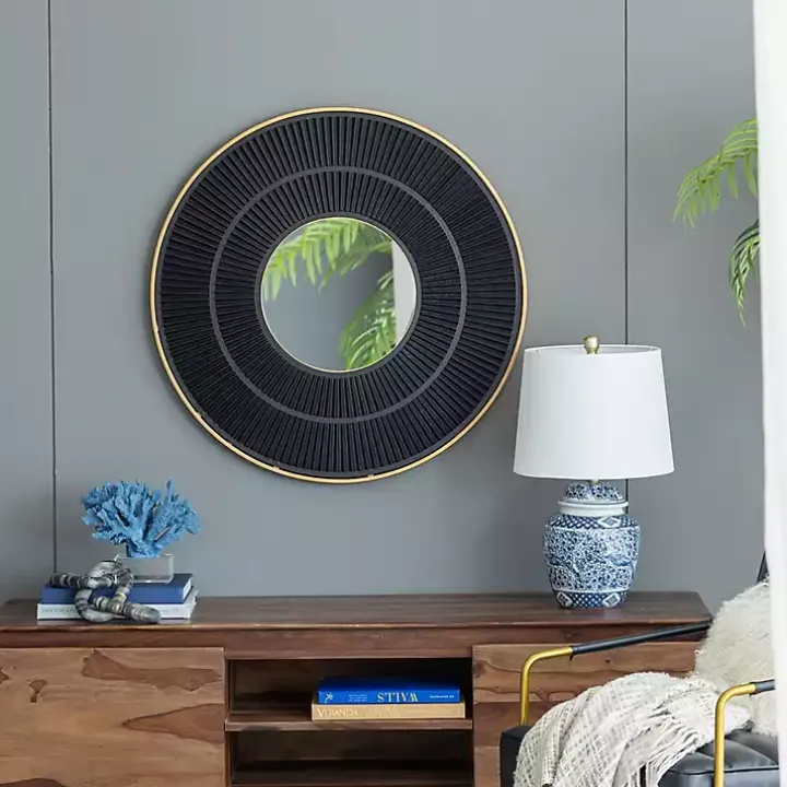 Black and Gold Double Ribbed Wall Mirror