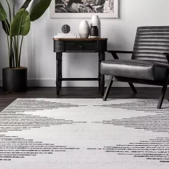 Black and Ivory Diamond Washable Area Rug, 5x8