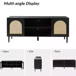 Black and Natural Rattan Media Cabinet