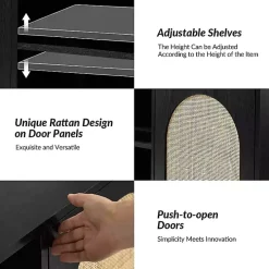 Black and Natural Rattan Media Cabinet