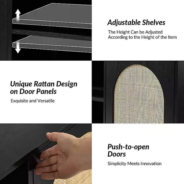 Black and Natural Rattan Media Cabinet