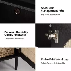 Black and Natural Rattan Media Cabinet