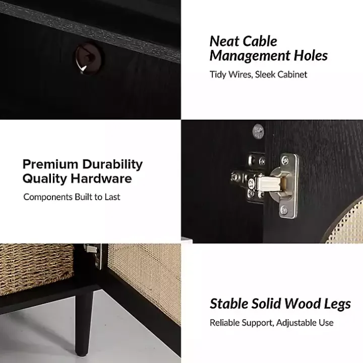 Black and Natural Rattan Media Cabinet
