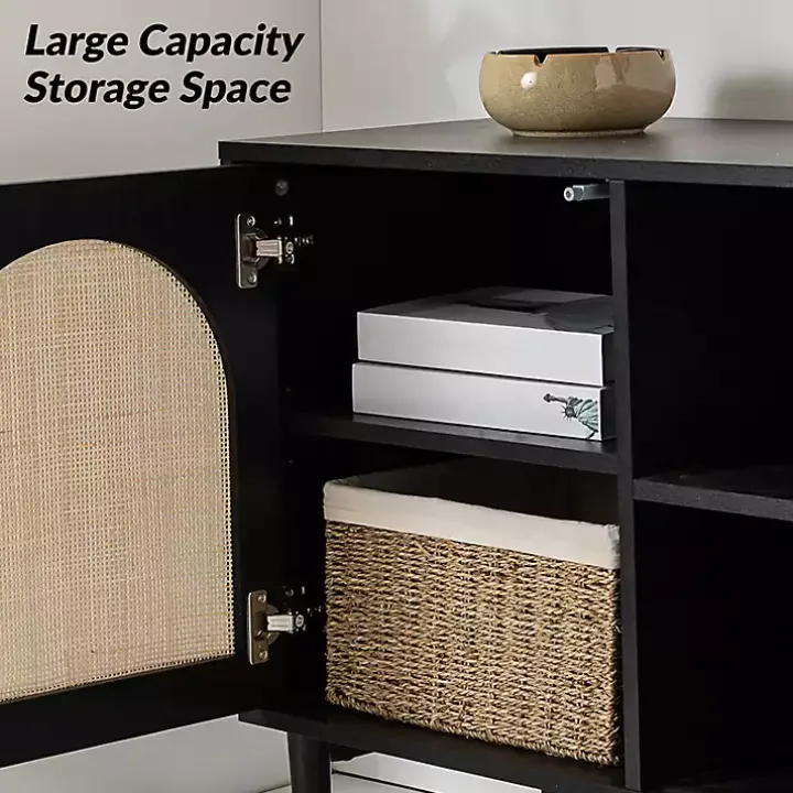 Black and Natural Rattan Media Cabinet