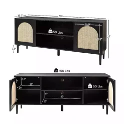 Black and Natural Rattan Media Cabinet