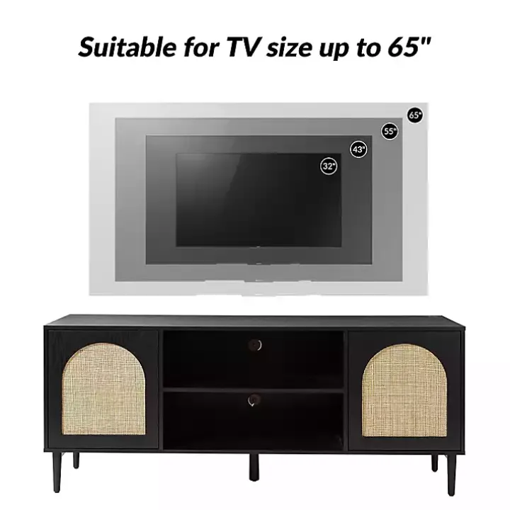 Black and Natural Rattan Media Cabinet