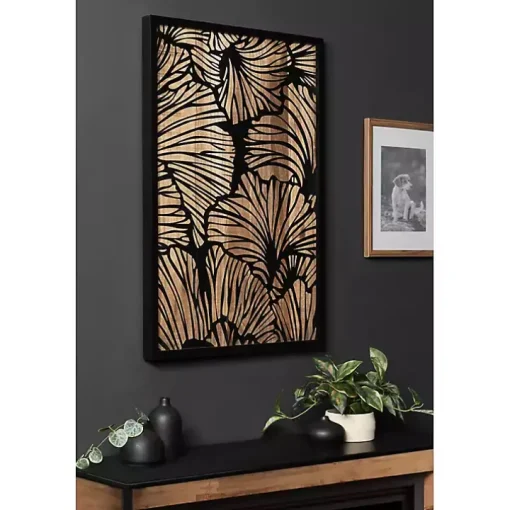 Black and Natural Wood Botanical Wall Plaque