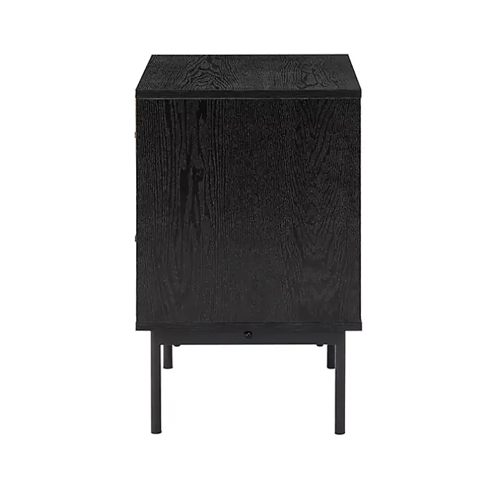 Black and Natural Wood 2-Drawer Nightstand