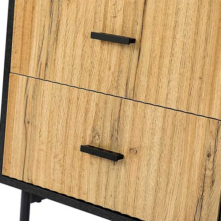 Black and Natural Wood 2-Drawer Nightstand