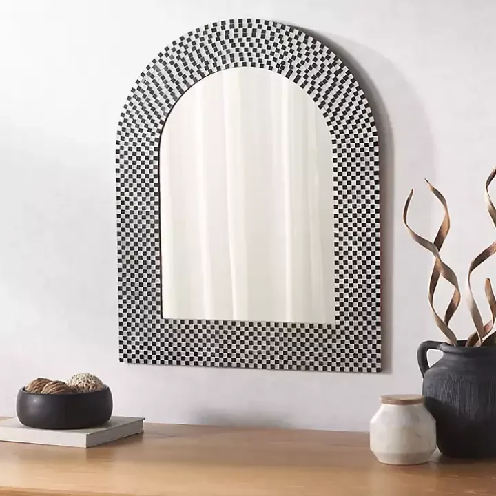Black and White Checkered Arch Wall Mirror