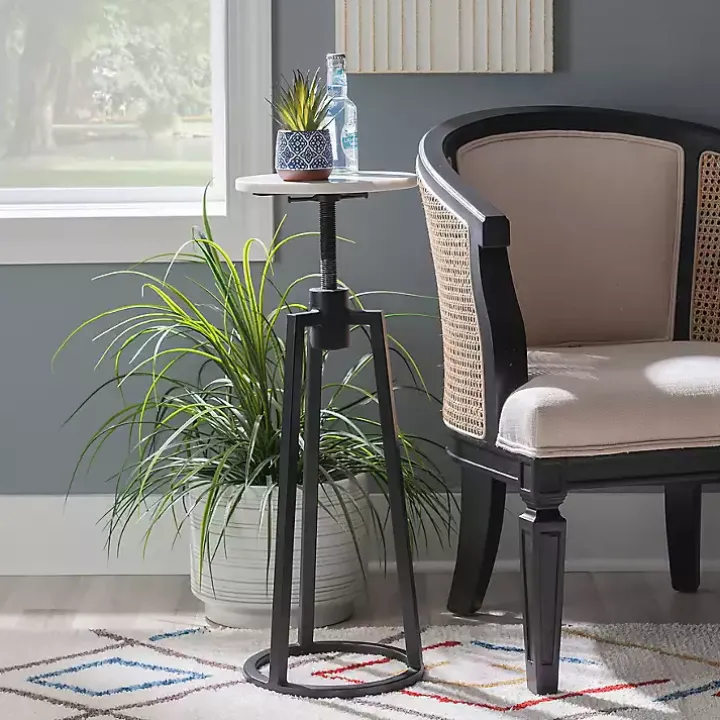 Black and White Marble Adjustable Drink Table