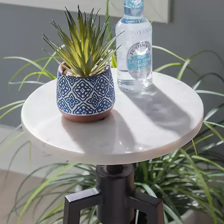Black and White Marble Adjustable Drink Table