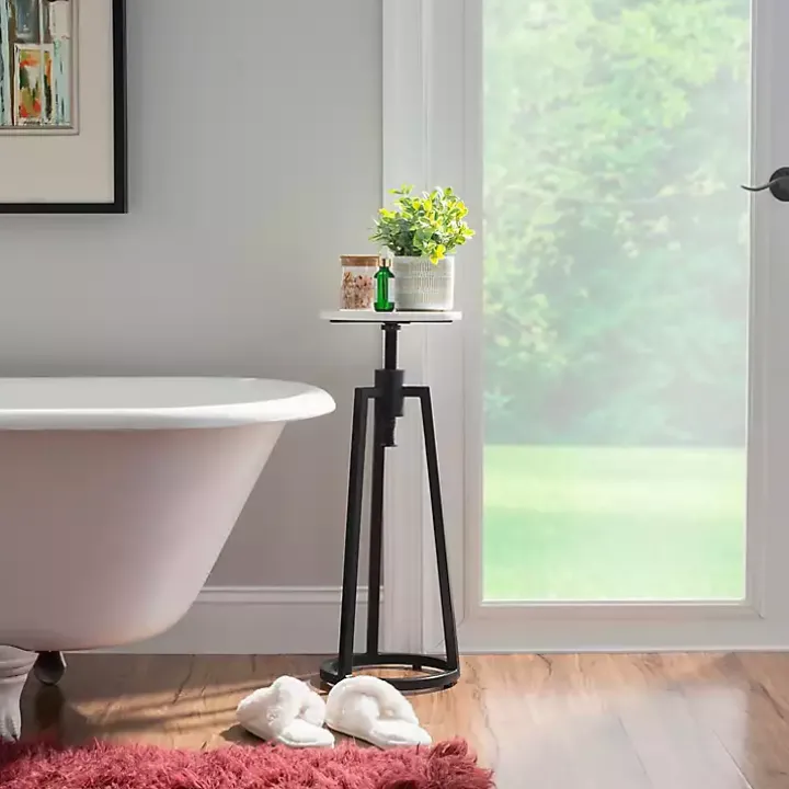 Black and White Marble Adjustable Drink Table