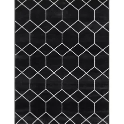 Black and White Trellis Woven Area Rug, 8x10