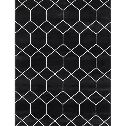 Black and White Trellis Woven Area Rug, 8x10