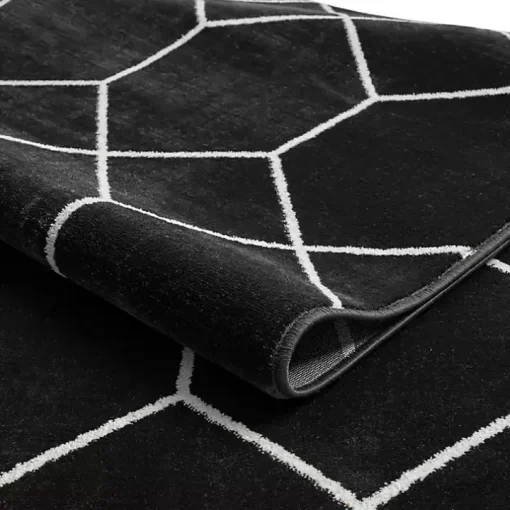 Black and White Trellis Woven Area Rug, 8x10