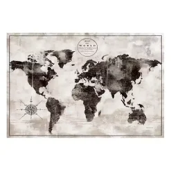 Black and White World Map Giclee Canvas Art Print