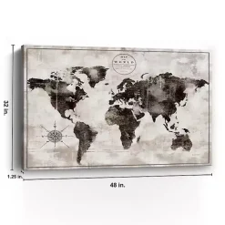 Black and White World Map Giclee Canvas Art Print
