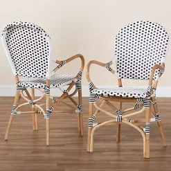 Black and White Woven Dining Chairs, Set of 2