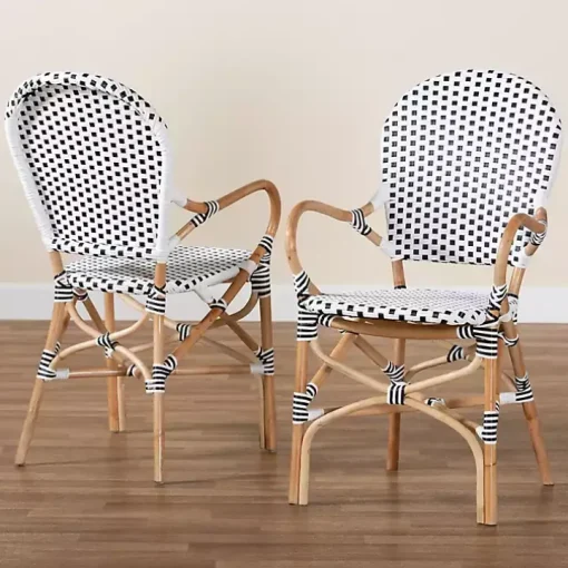 Black and White Woven Dining Chairs, Set of 2
