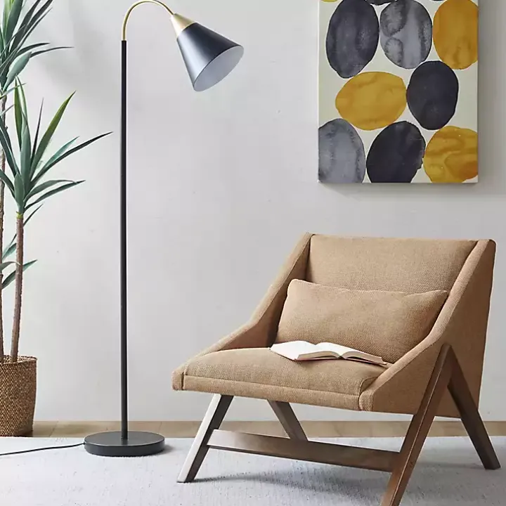 Black Arched Cone Shade Floor Lamp