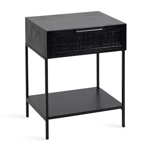 Black Cane Drawer Accent Table