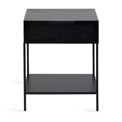 Black Cane Drawer Accent Table