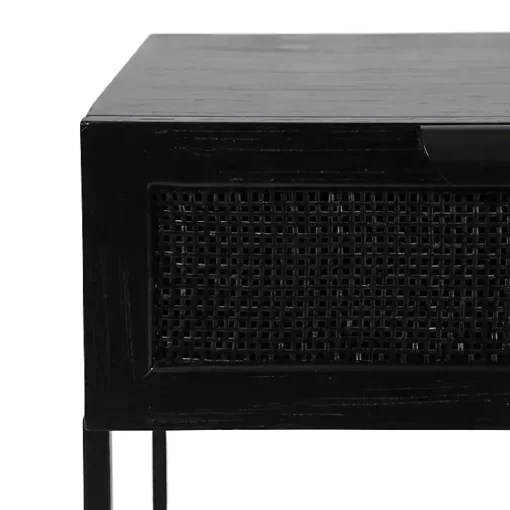Black Cane Drawer Accent Table