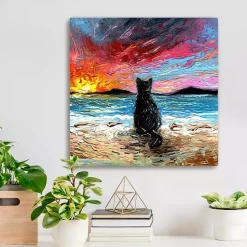 Black Cat Beach Days Canvas Art Print