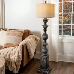 Black Distressed Carved Floor Lamp