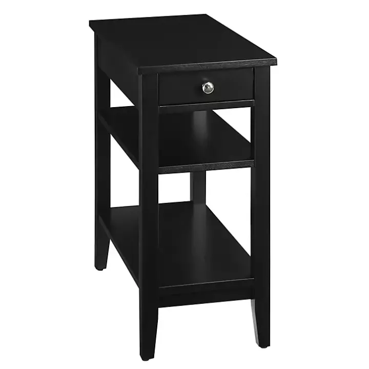 Black Double Shelf Wood Accent Table