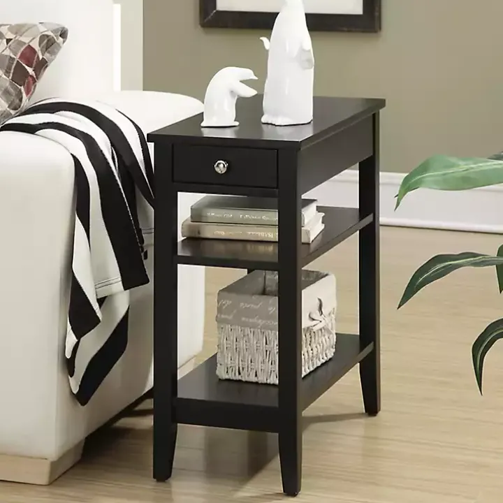 Black Double Shelf Wood Accent Table