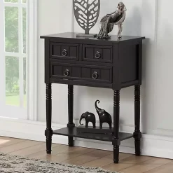 Black 3-Drawer Turned Legs Accent Table