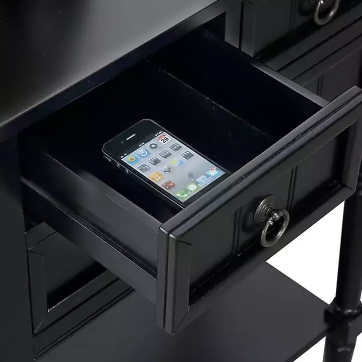 Black 3-Drawer Turned Legs Accent Table