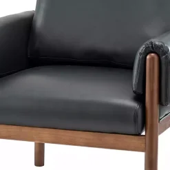 Black Faux Leather and Wood Accent Chair