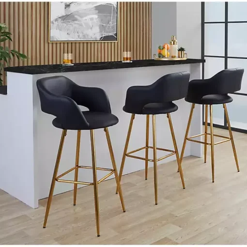 Black Faux Leather Marge Bar Stools, Set of 2