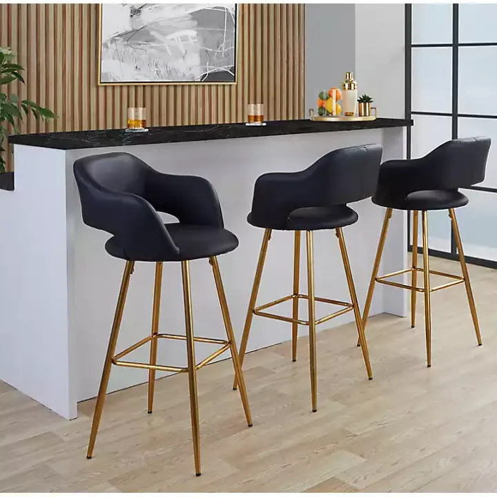 Black Faux Leather Marge Bar Stools, Set of 2