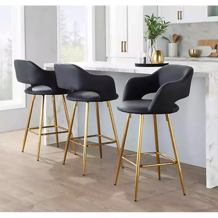 Black Faux Leather Marge Counter Stools, Set of 2