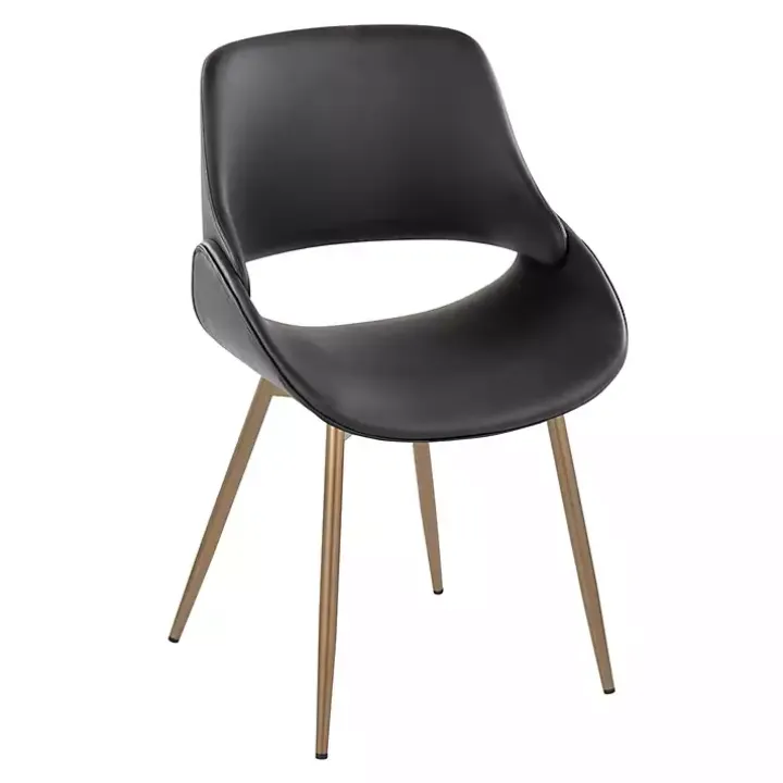 Black Faux Leather Scooped Accent Chairs, Set of 2