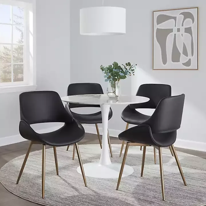 Black Faux Leather Scooped Accent Chairs, Set of 2