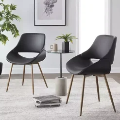 Black Faux Leather Scooped Accent Chairs, Set of 2