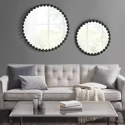 Black Foiled Beaded Wall Mirror, 36 in.