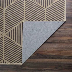 Black Geometric Washable Area Rug, 5x7