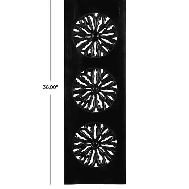 Black Handcarved Wood Floral Wall Plaque