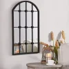 Black Iron Arched Windowpane Mirror