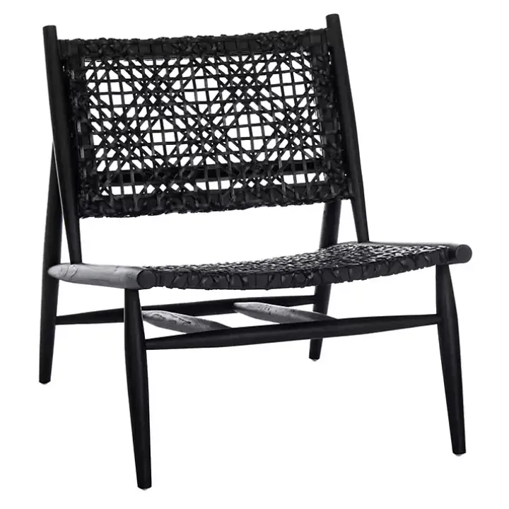 Black Leather Woven Accent Chair