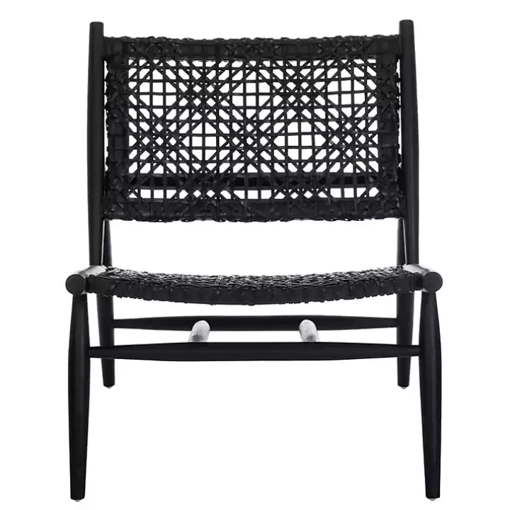 Black Leather Woven Accent Chair