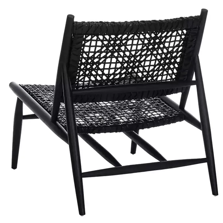 Black Leather Woven Accent Chair