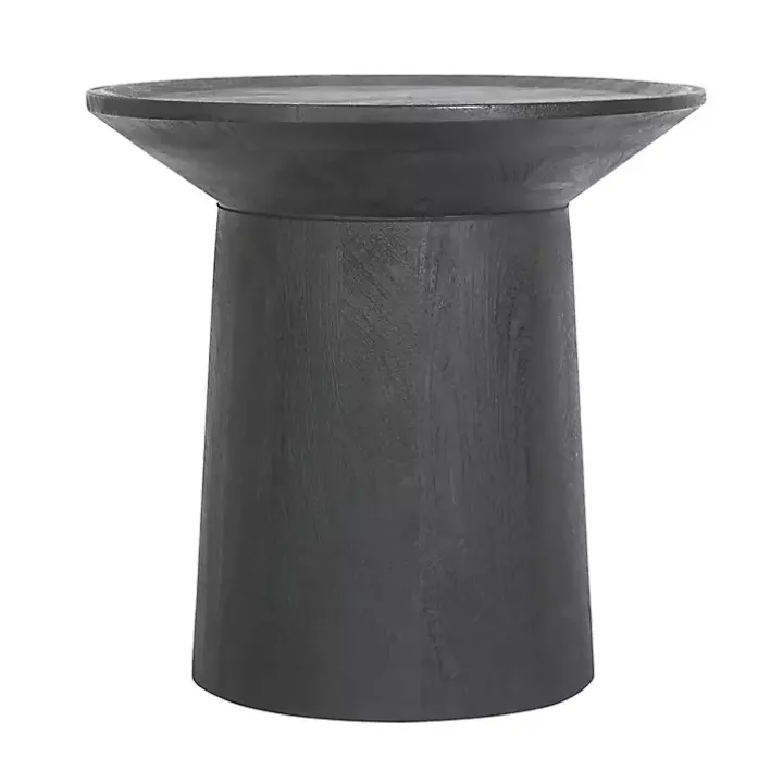 Black Mango Wood Round Pedestal Accent Table